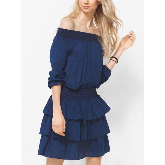 NEW MICHAEL Michael Kors Off-the-Shoulder Dress in Indigo - Picture 1 of 14